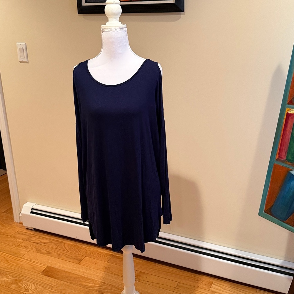 Bobeau Deep Blue Long Sleeve Cold Shoulder Top xl